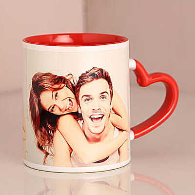 Personalised Red Heart Handle Mug