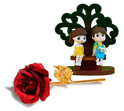 Love Couple Showpiece & Golden Red Rose-Best Valentine Day Gift- Spotlight Gifts