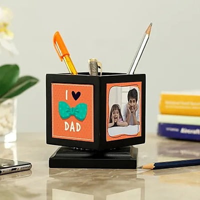 Personalized Rotating Photo Pen Stand for Dad