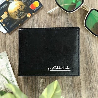 Personalized Black Leather Wallet for Men - Spotlight Gifts